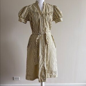 Brooks Brothers Yellow and Blue Striped Tie Front Shirt Dress